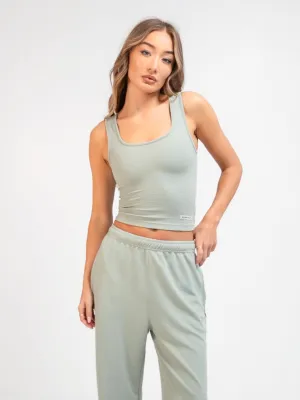Quick Fit Street Casual Soft Waffle Vest Top - Sage Green