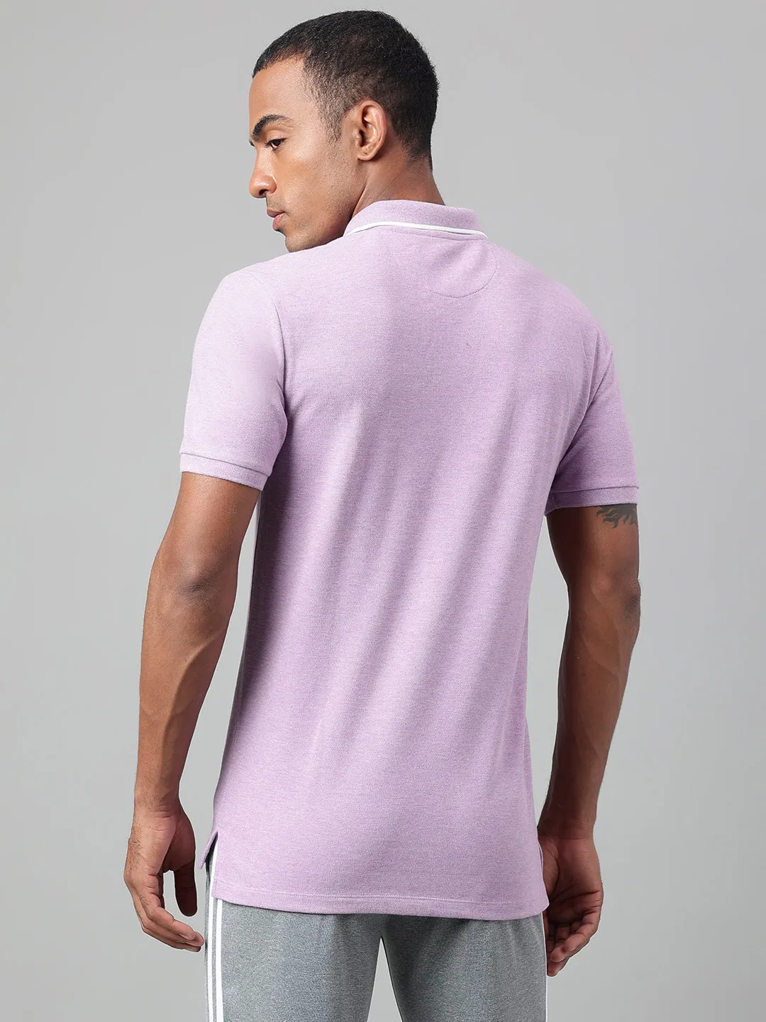 Alcis Men's Purple Melange Soft-Touch Regular-Fit Athleisure Polo T-Shirt Summer Casual