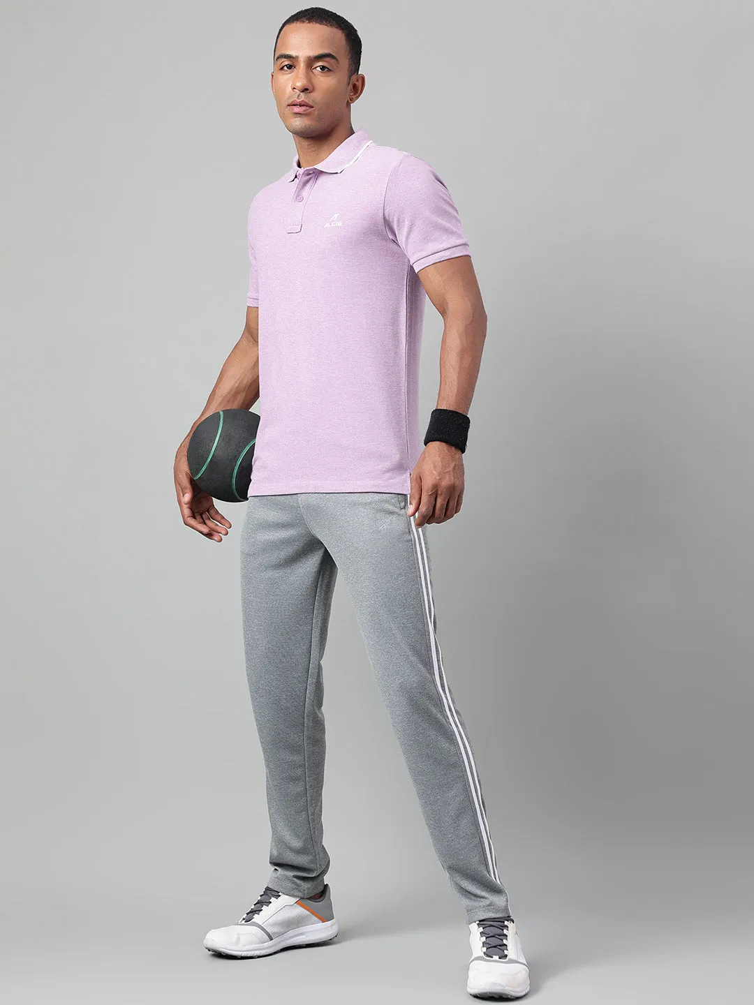 Alcis Men's Purple Melange Soft-Touch Regular-Fit Athleisure Polo T-Shirt Breathable Cotton Blend Colorfast Construction