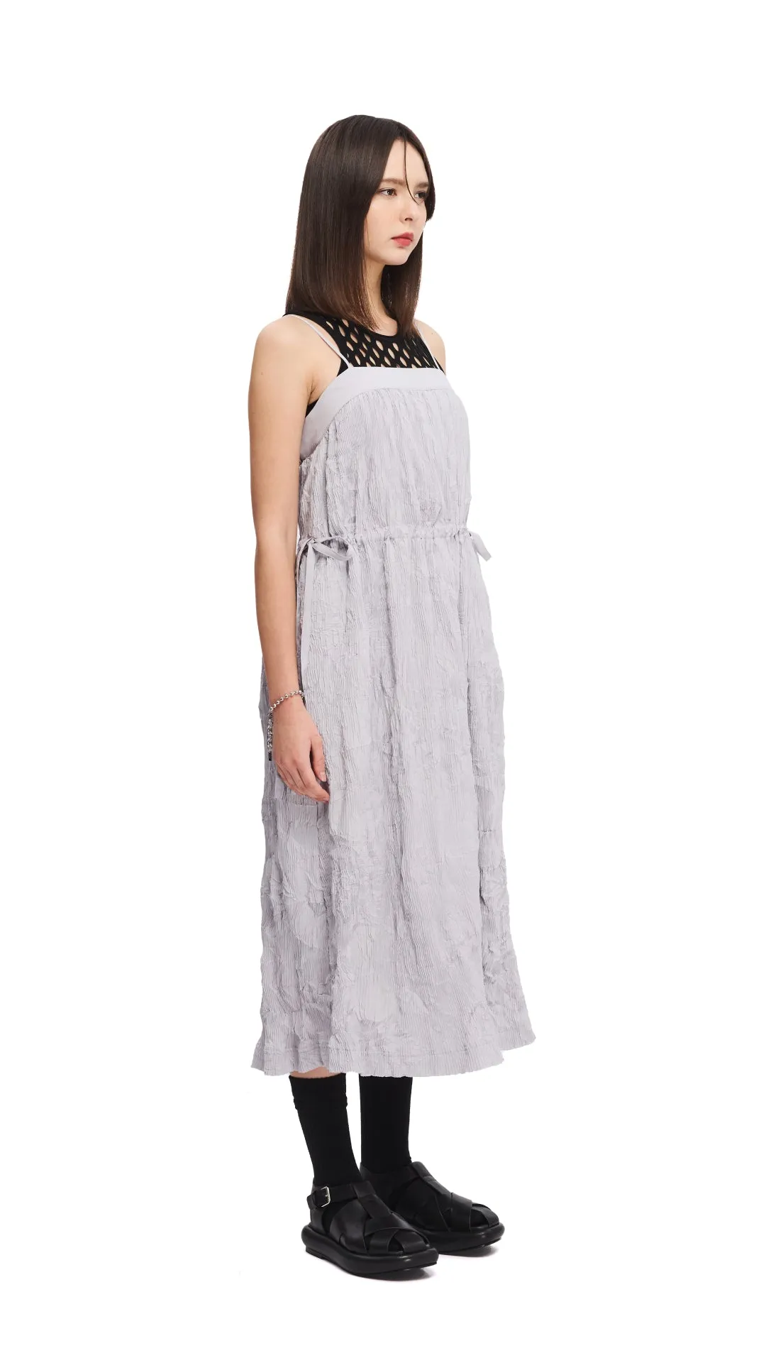 Day Off Sharp Cut Crinkle Pleat Dress
