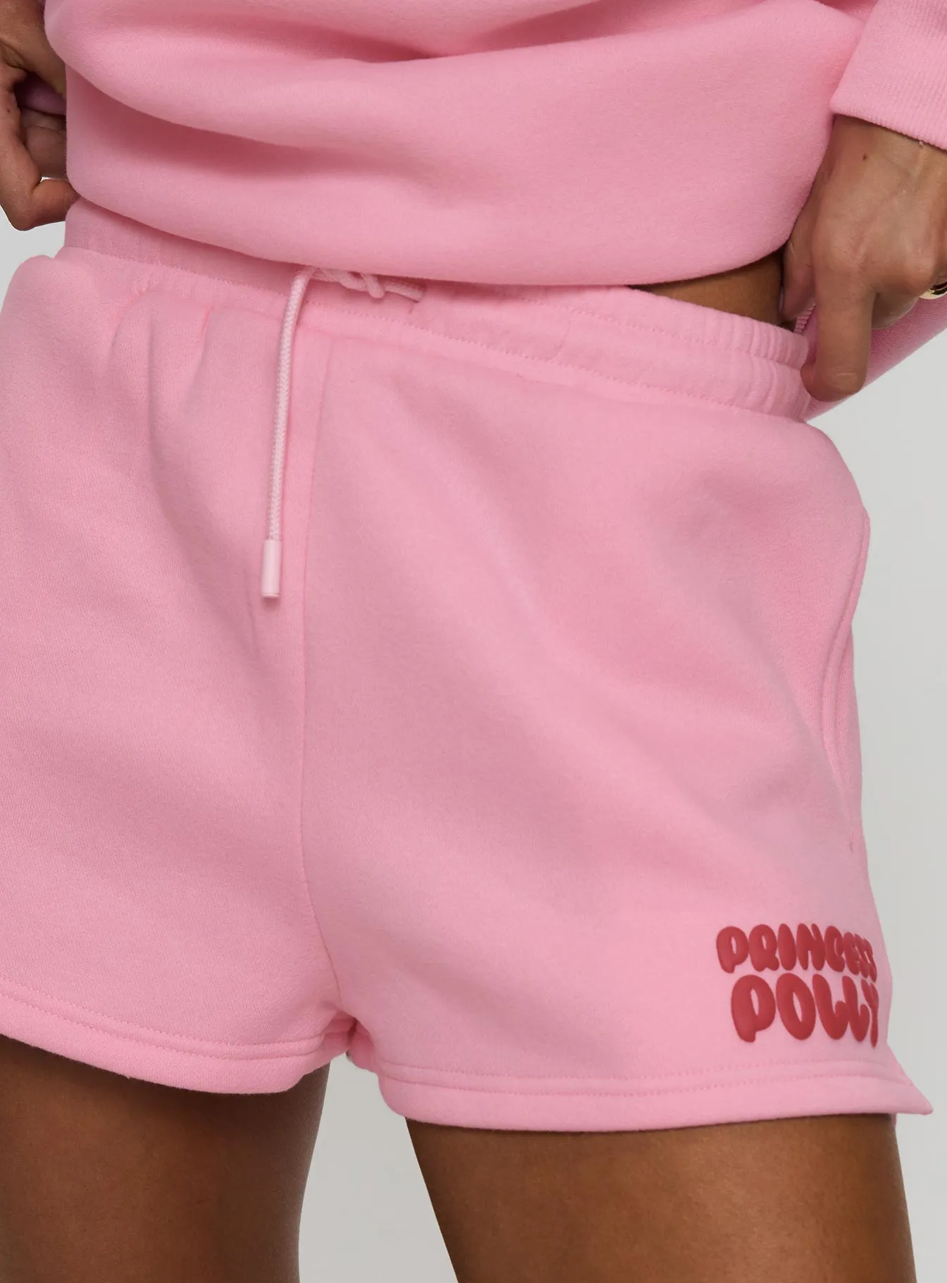 Moon Beam Organic Ease Princess Polly Sweat Short Bubble Text Pink / Red