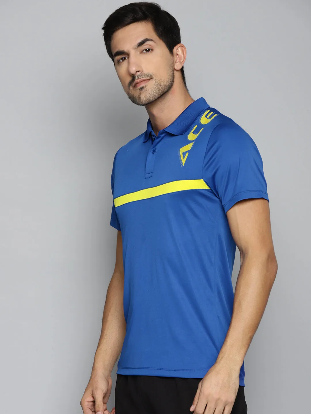 Urban Explorer ALCIS Men Blue & Yellow Brand Logo Printed Polo Collar Slim Fit Running T-shirt