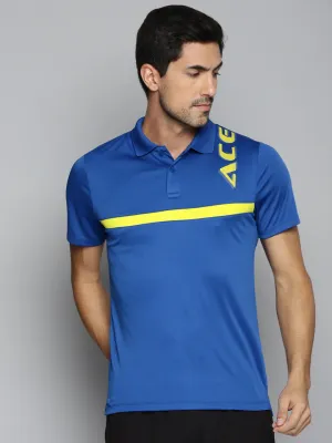 Durable Cotton Trendy Business ALCIS Men Blue & Yellow Brand Logo Printed Polo Collar Slim Fit Running T-shirt