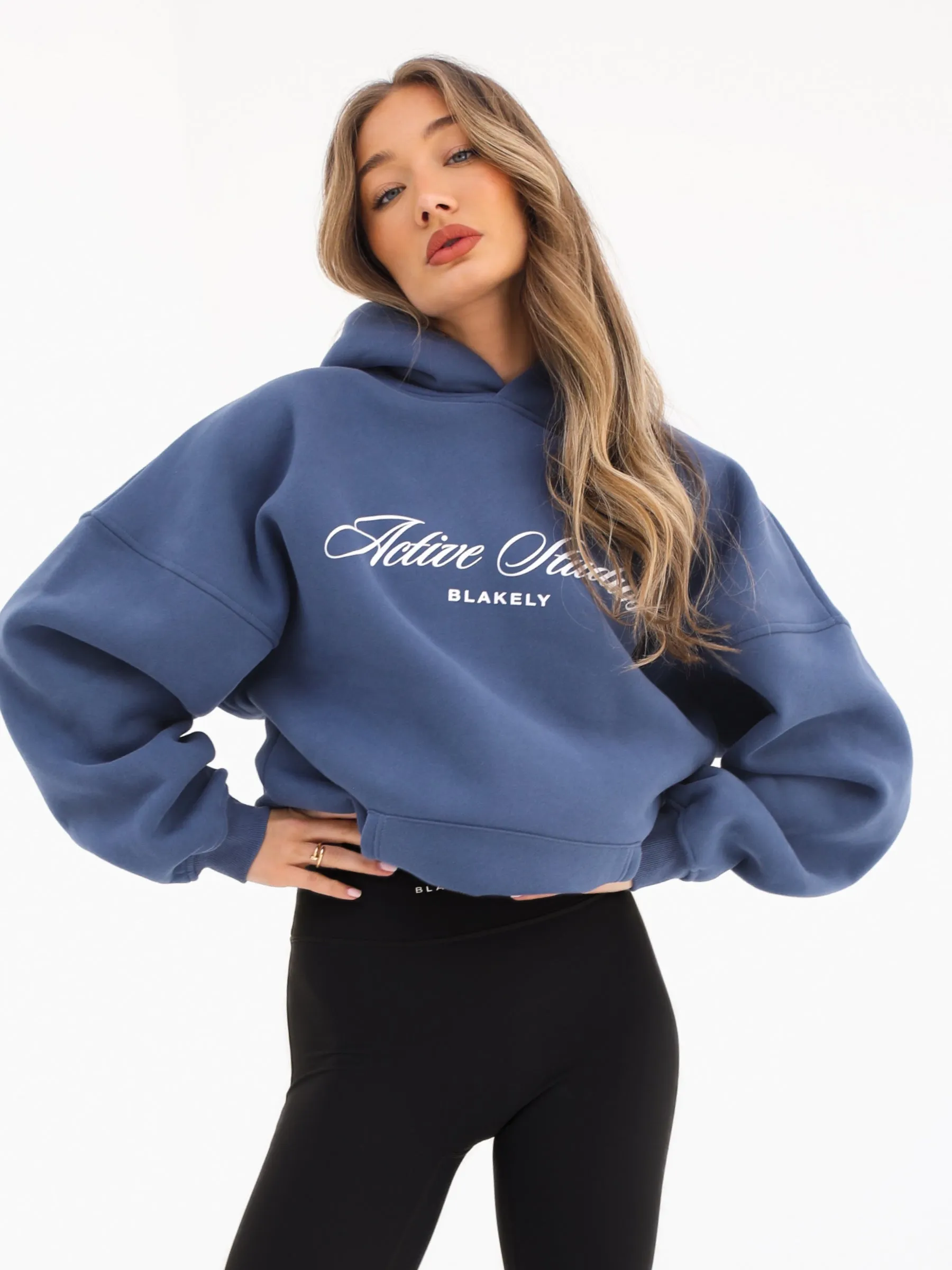 rhinestone accents Off Duty Oversized Hoodie - Steel Blue