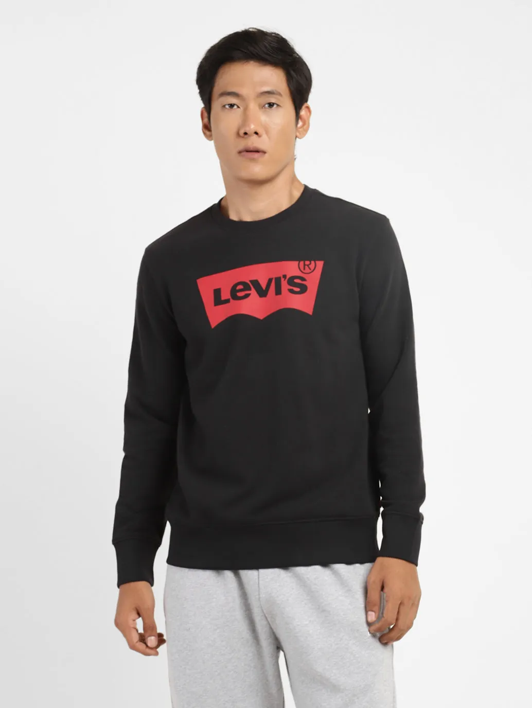 Men's Brand Logo Crew Neck Sweatshirt Black Flatlock Seam Finish City Tour