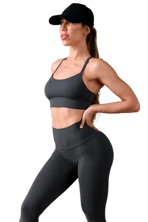 Fringed edges seams Functional seams SPORTS BRA LONGLINE - Dark Gray
