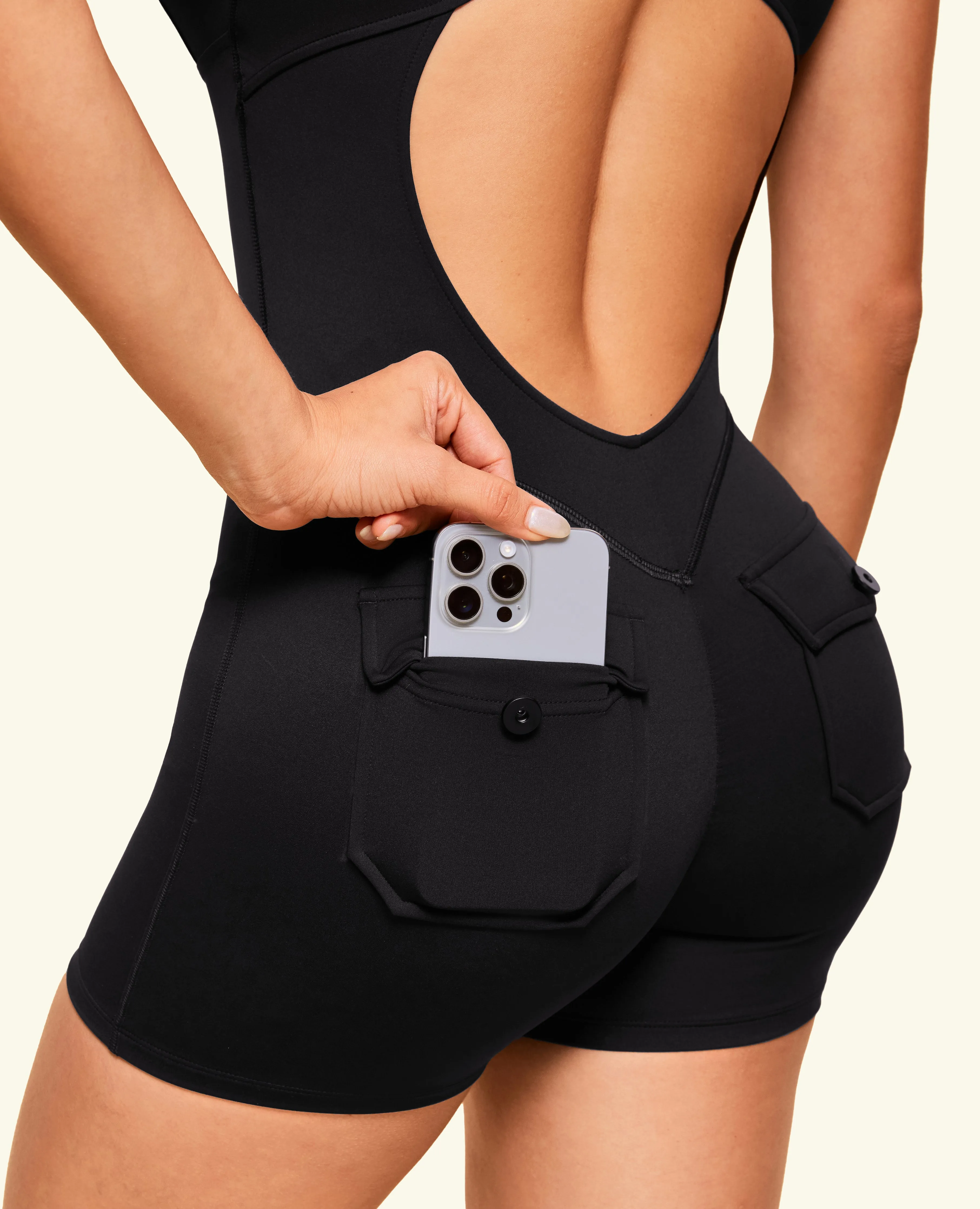 Cloud Core Hollow Pocket Bodysuit Short  - Black