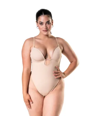 Plunge Shapewear Thong Bodysuit Office Model
