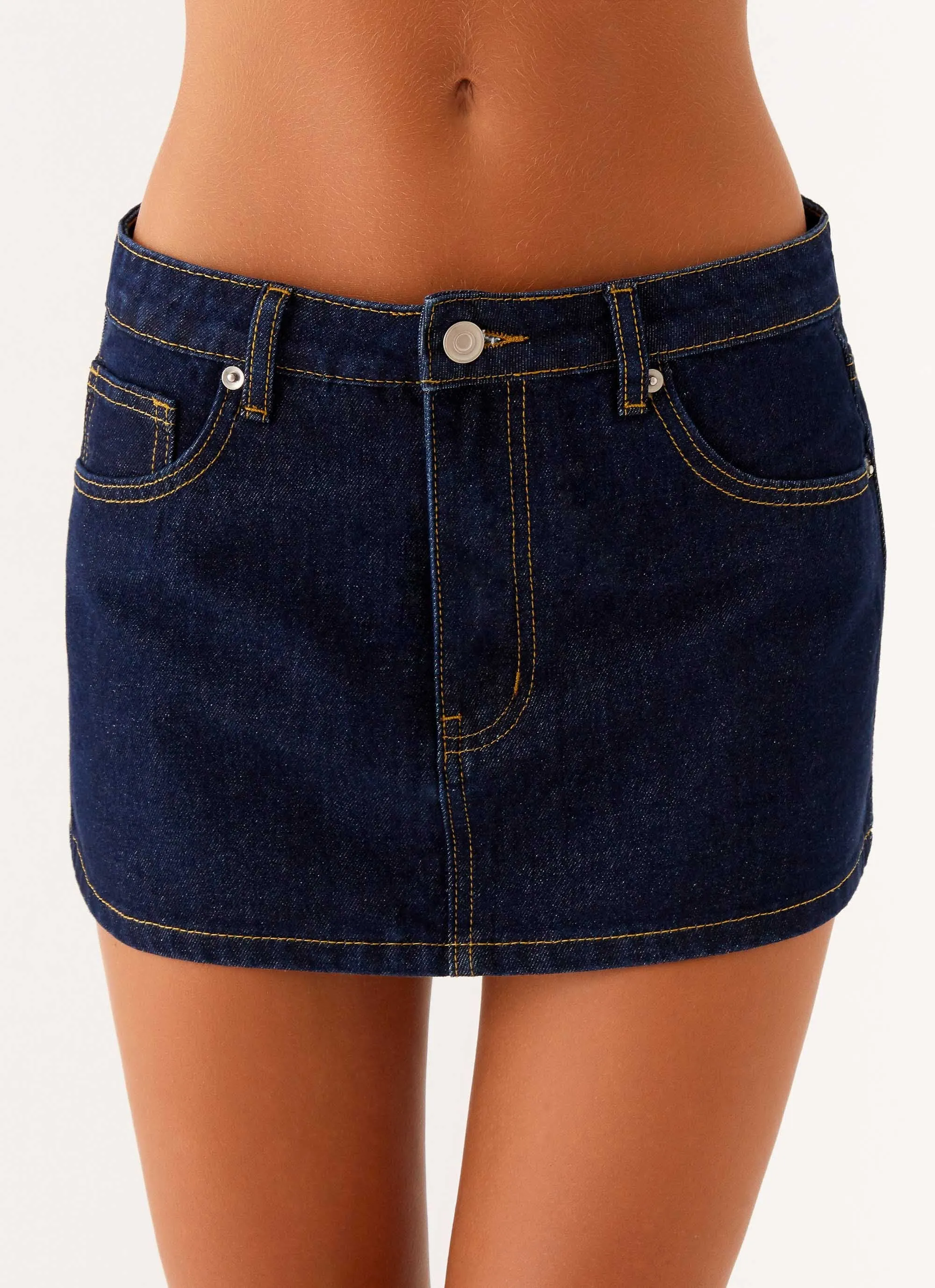 Maysa Low Rise Mini Skirt - Indigo Happy Fit Sleek Outline