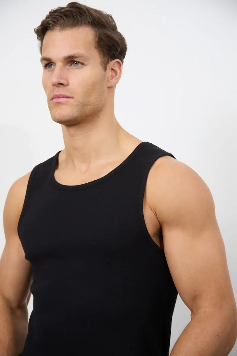 Cool and Comfortable polo neck Ribbed Tank Top in Black