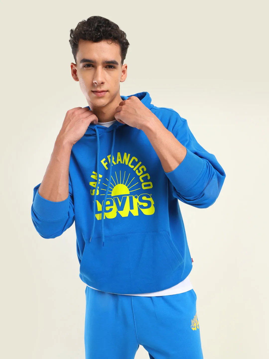 Men's Solid Dark Blue Hooded Sweatshirt Anti Fade Technology