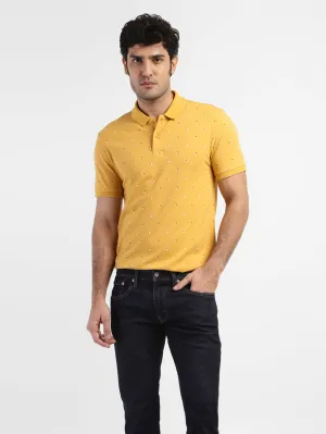 Yarn Dyed Collar ShrinkageControl Process Men's Geometric Print Polo T-shirt Yellow