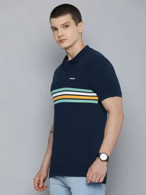 Compact Knit Structure Soft Collar Construction Men's Striped Polo T-shirt