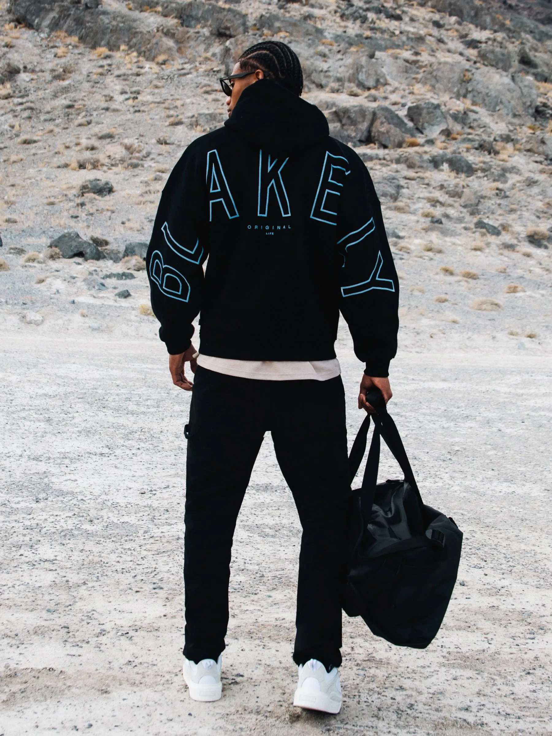 Embroidered Idris Oversized Hoodie - Electric Blue Hiking Appropriate
