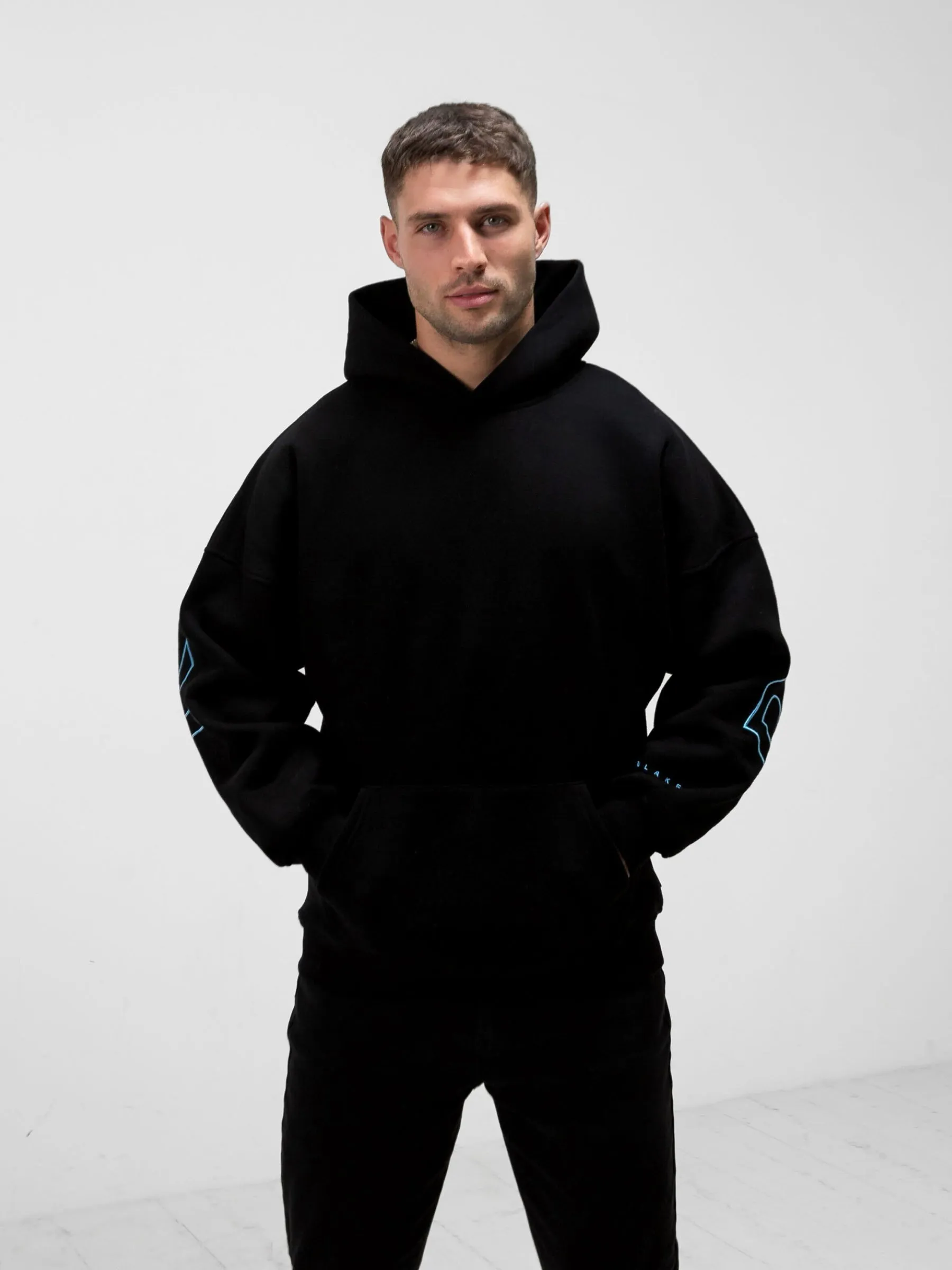 Embroidered Idris Oversized Hoodie - Electric Blue Sloth like