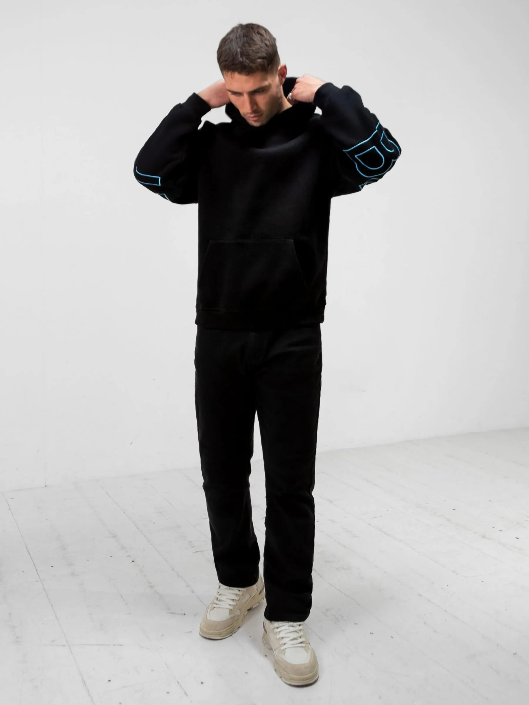 Embroidered Idris Oversized Hoodie - Electric Blue theater look Possum like