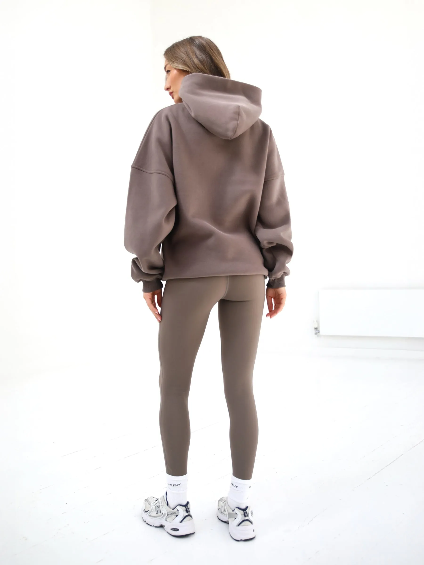 Off Duty Oversized Hoodie - Ash Brown Stretch Blend Fabric
