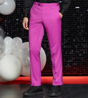 Slim Fit Bright Purple Solid Suit Pants NonIrritatingStitching Quick Release Closure