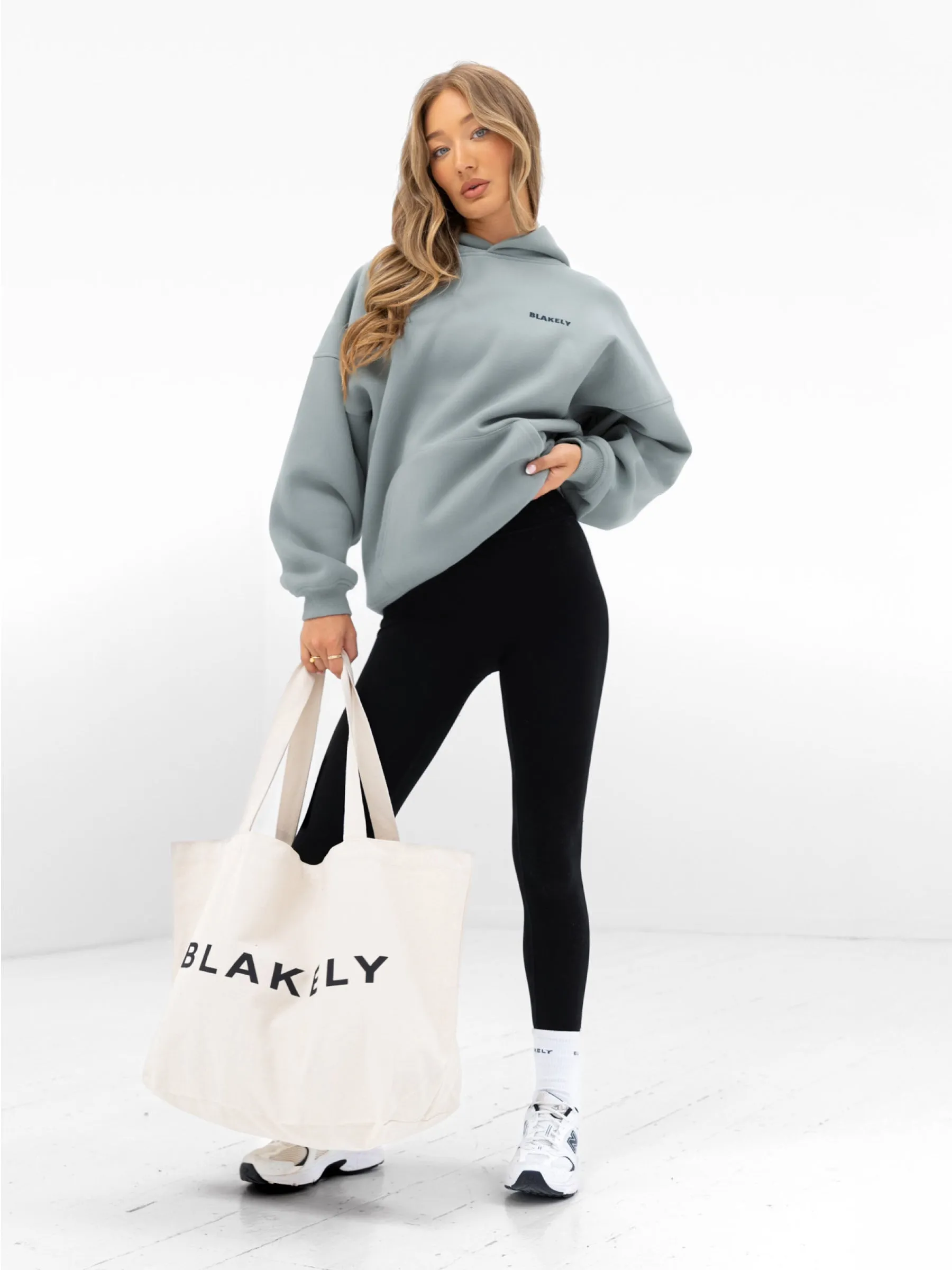 Amelie Oversized Hoodie - Mineral Blue Ventilated Panels Vegan Leather