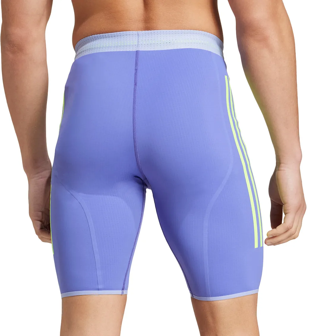 adidas Adizero Promo Mens Short Running Tights - Blue Quick Release Fasteners