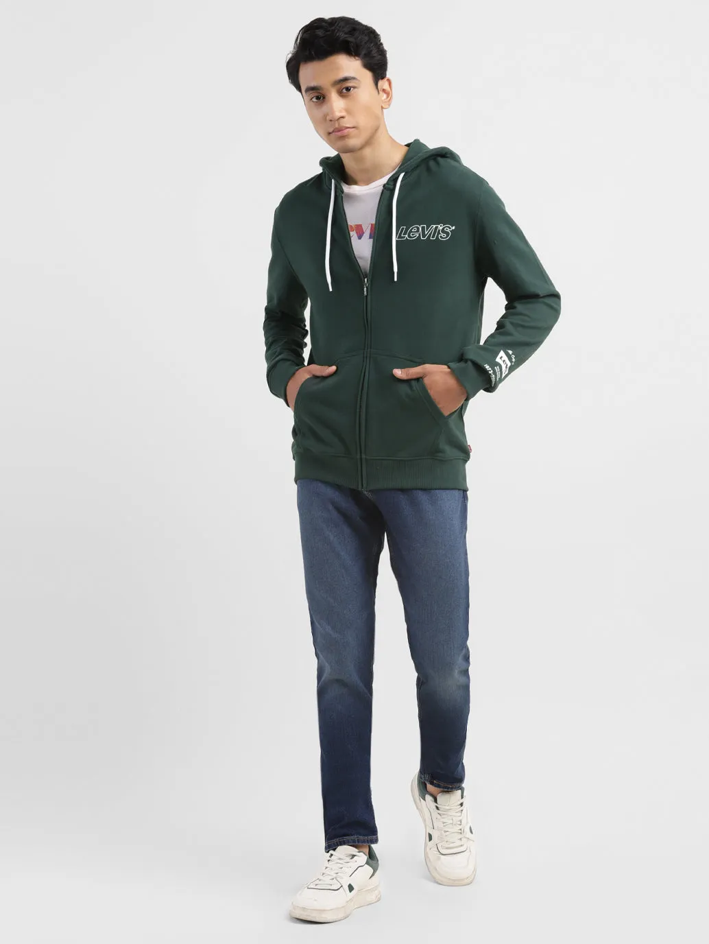 Men's Brand Logo Dark Green Hooded Sweatshirt Mainstream fashion Street Look Wear
