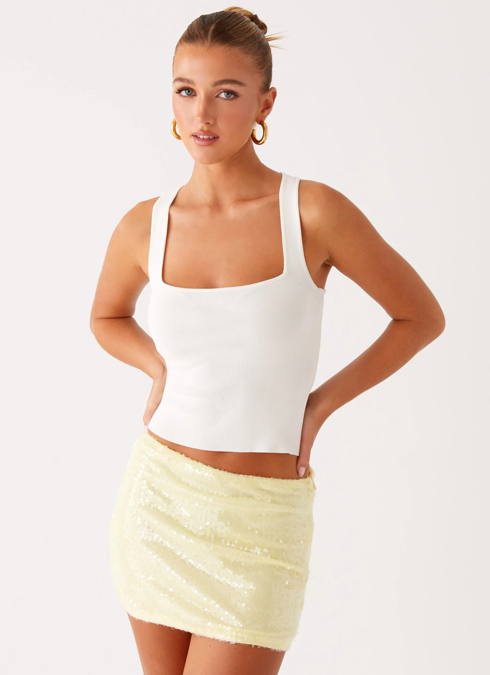 Nostalgic Nights Sequin Mini Skirt - Lemon Spritz Semi Sheer Chic formal attire