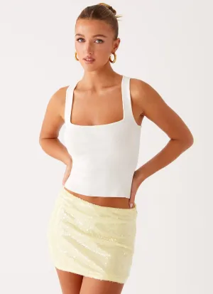 Nostalgic Nights Sequin Mini Skirt - Lemon Spritz Semi Sheer Chic formal attire