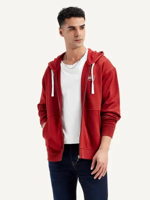 Durable Yarn Men's Solid Red Hooded Sweatshirt
