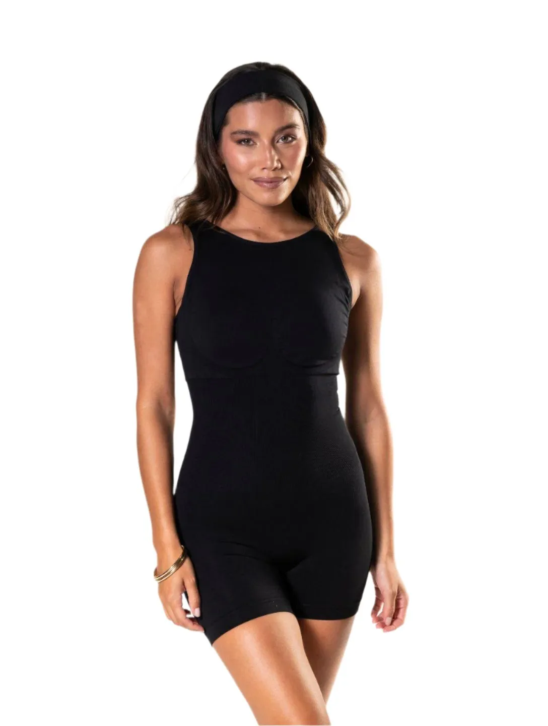 Round Neck Low Back Bodysuit Essential Flexible Premium Lightweight