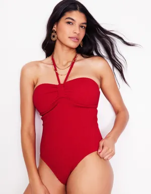 Sweat Wicking Technology Crinkle Texture Swimsuit-Tulip Red