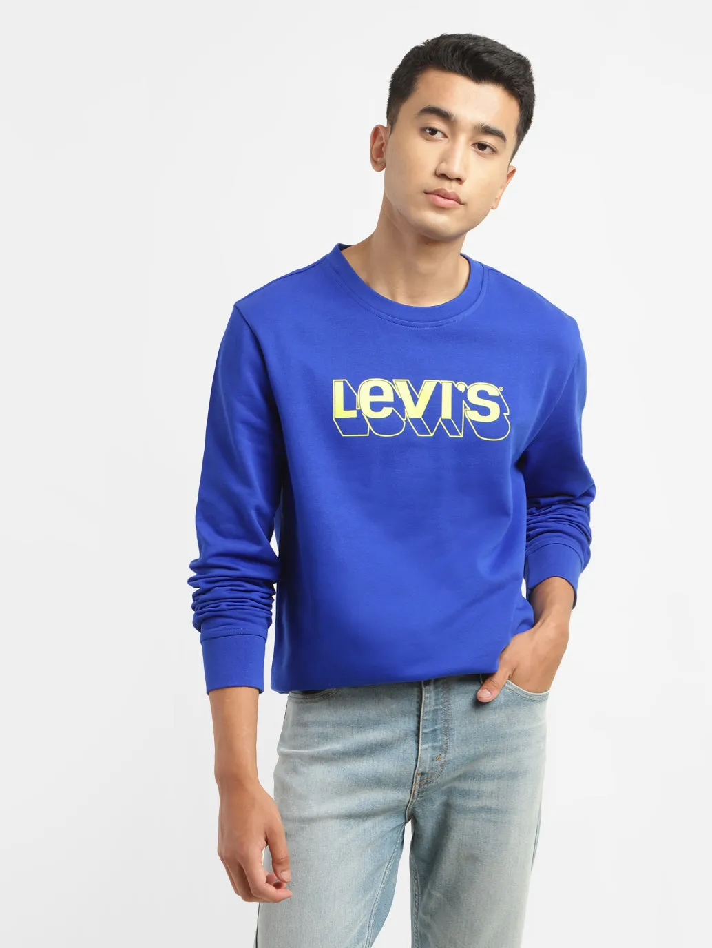 rollerblade wear Men's Brand Logo Blue Crew Neck Sweatshirt