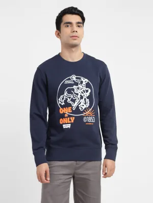 Men's Graphic Print Crew Neck Sweatshirt Navy Neutral Tones Breathable Cotton