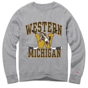 Workout Gear Non Restrictive Cuffs Western Michigan Vintage Hockey Crewneck Sweatshirt