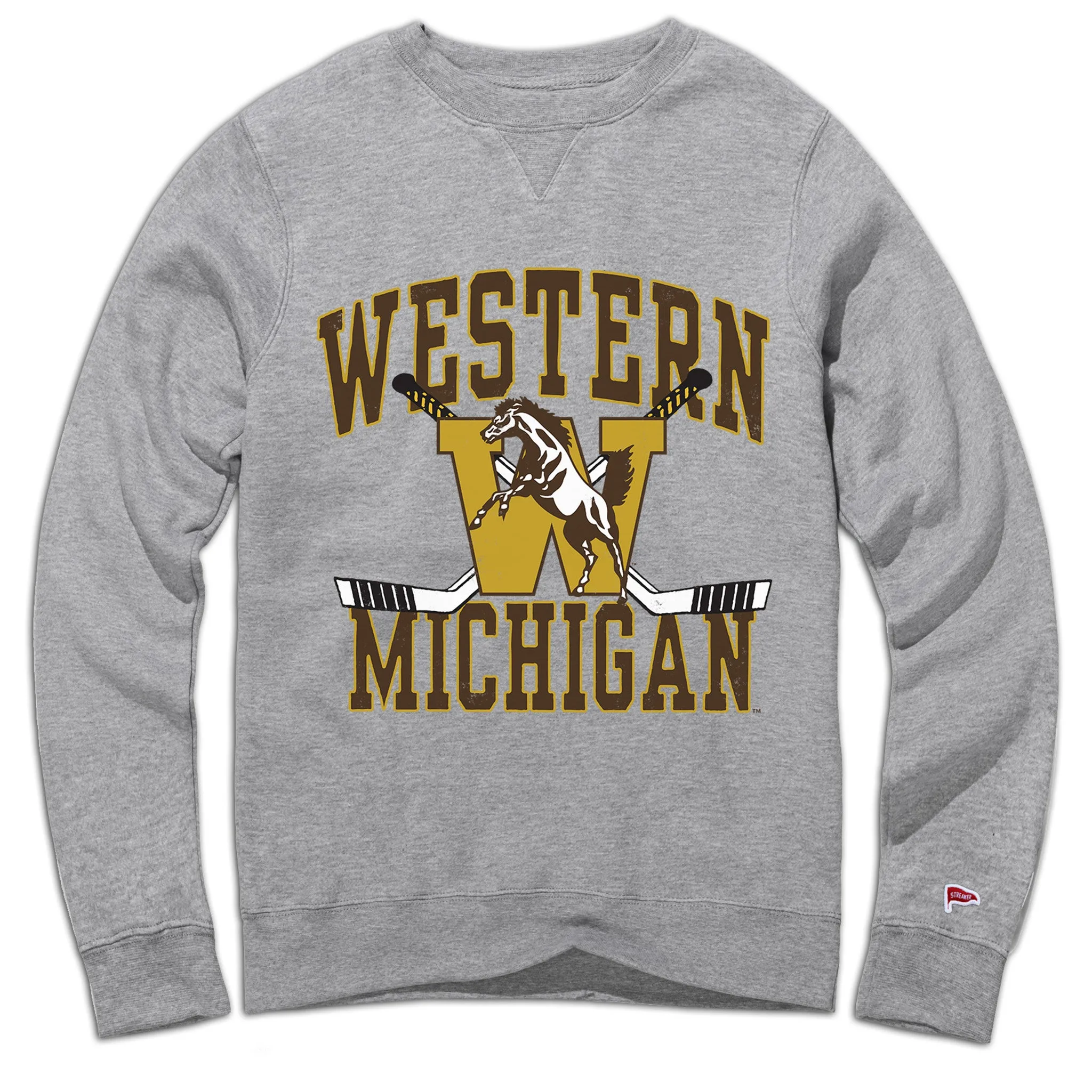 Western Michigan Vintage Hockey Crewneck Sweatshirt Chic Street Pre Shrunk Fabric