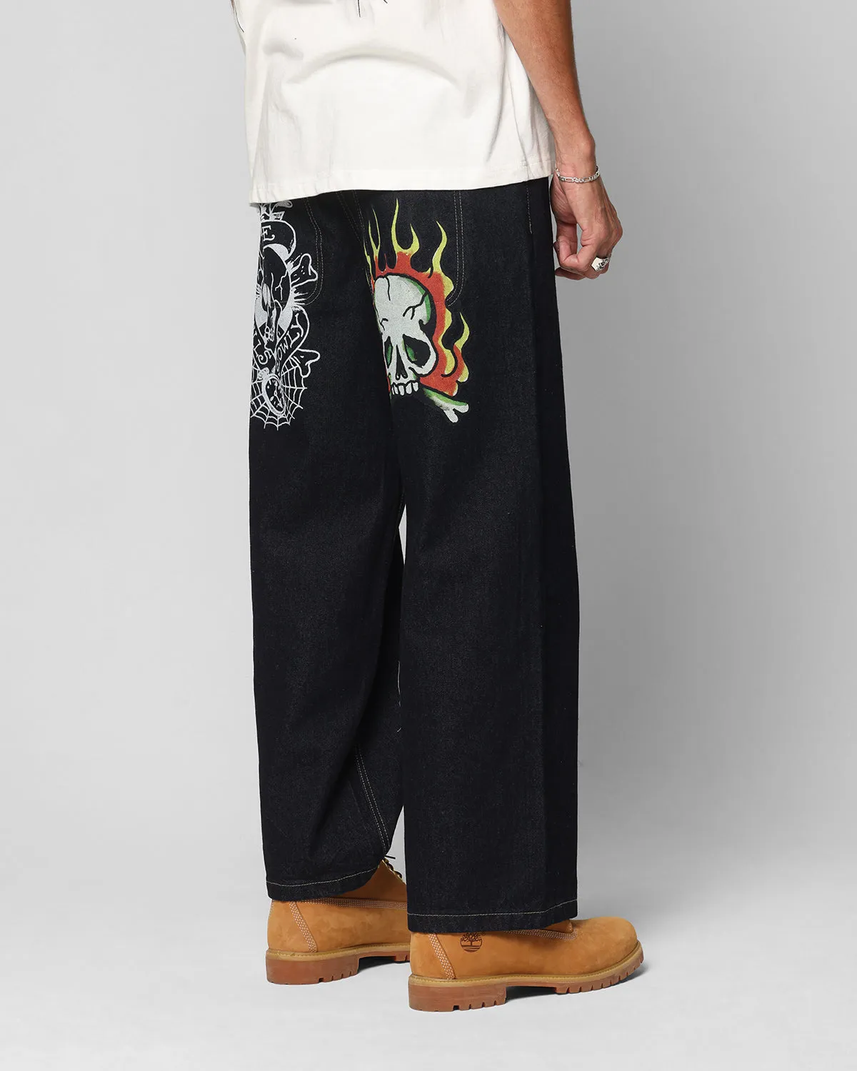 Ed Hardy Wide Leg Skull Jeans Dark Indigo Affordable Beach Day Balanced Fit