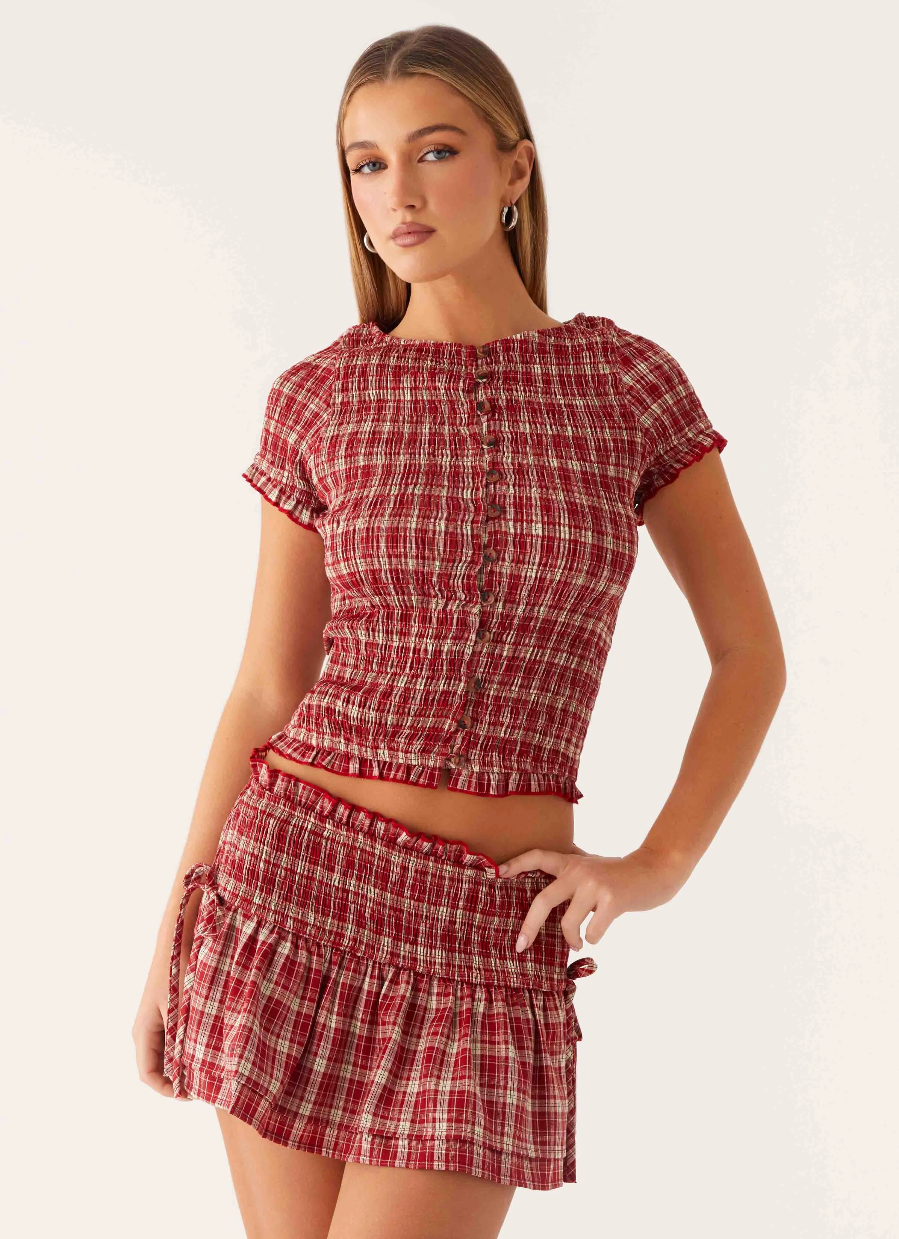 Cozy Design Fashion Layers Lenore Mini Skirt - Ruby Check