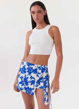 Occasion Ready Steal Away Linen Wrap Skirt - Blue Floral