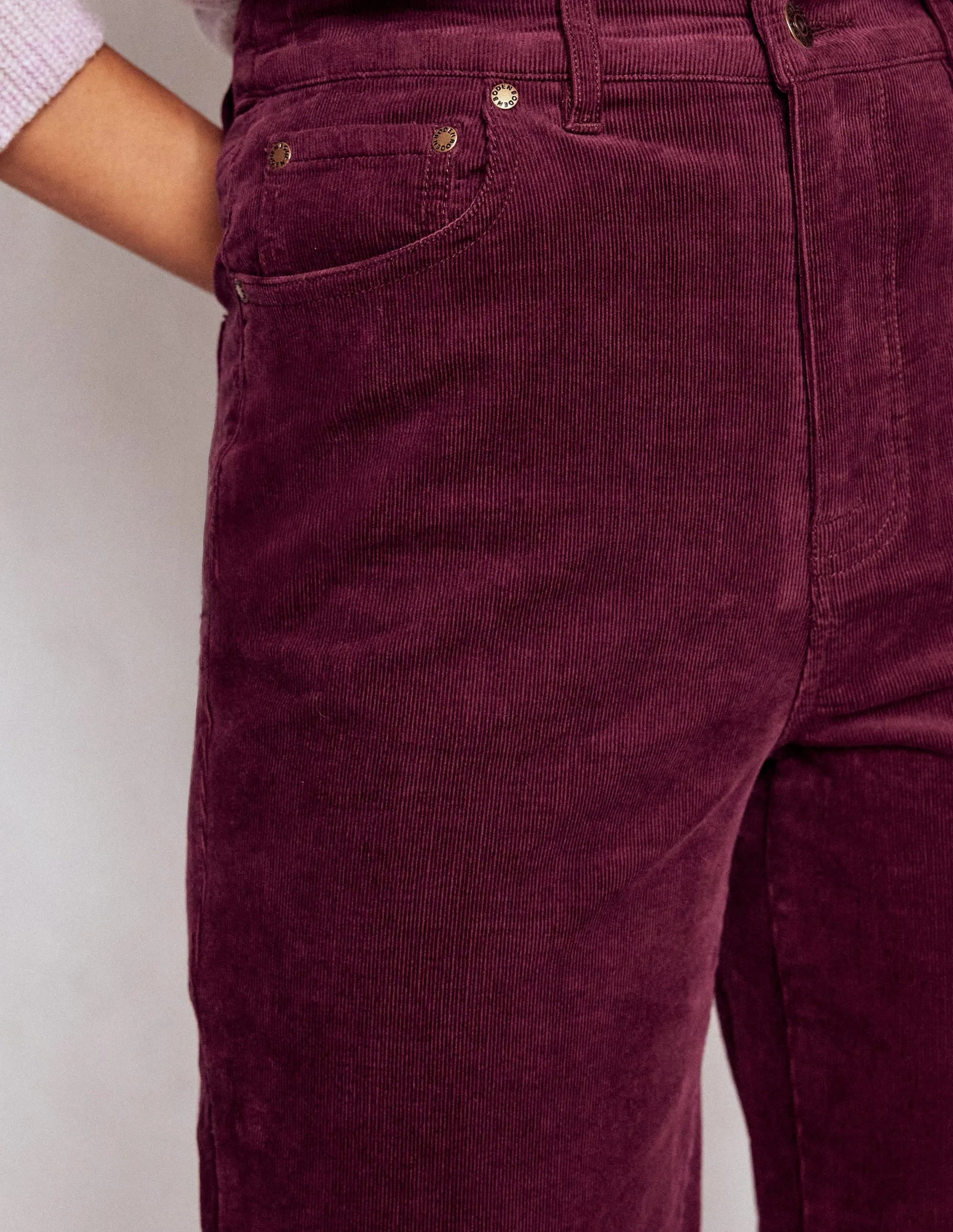 Abrasion Resistant Denim 5-Pocket Cord Column Jeans-Burgundy