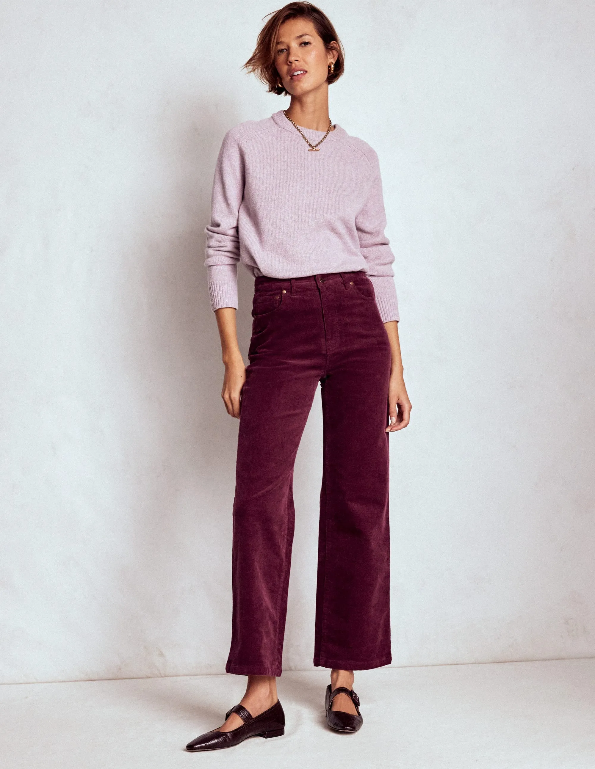 5-Pocket Cord Column Jeans-Burgundy Road Trip Casual Friday Home Comfort Go To Outfit