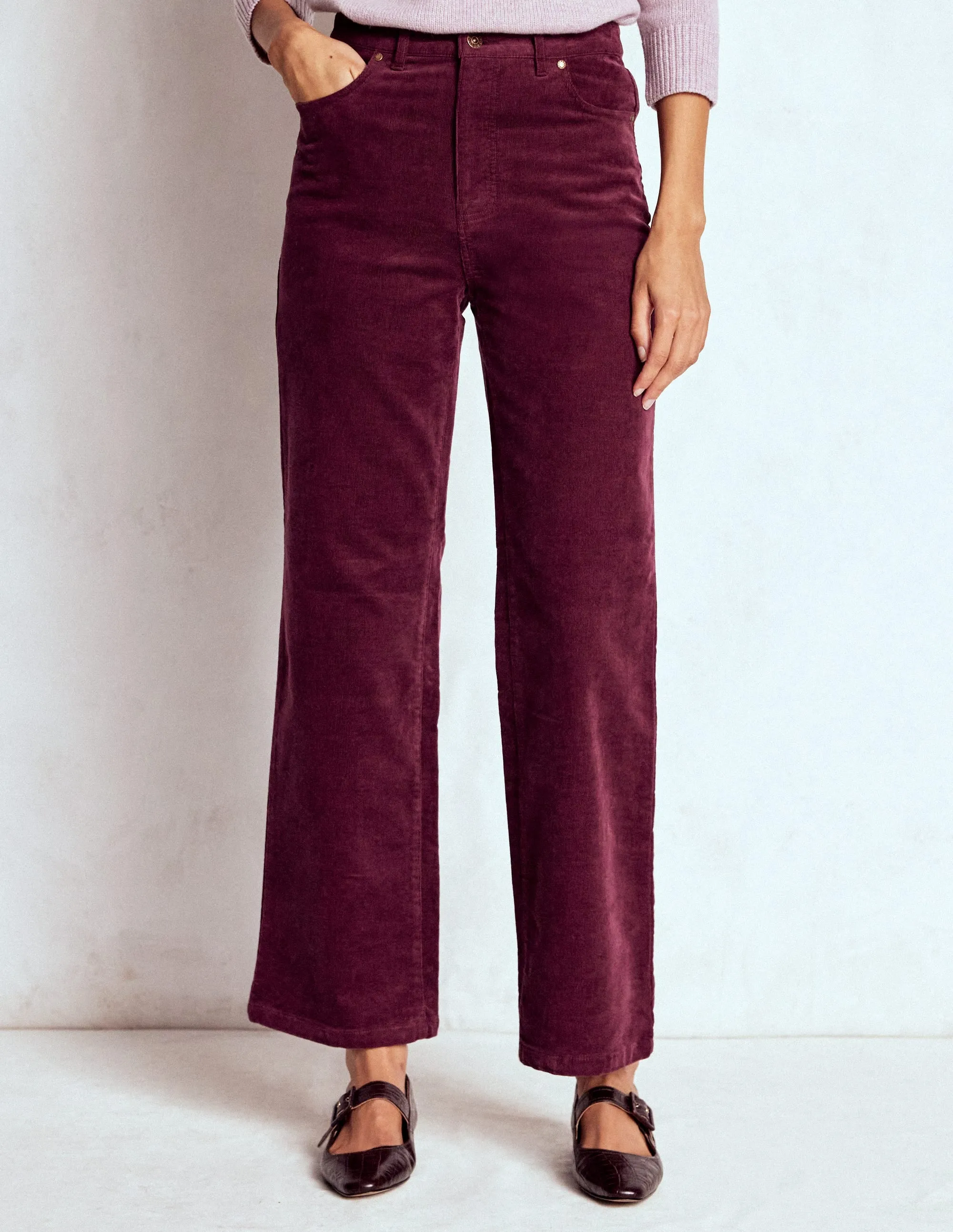 5-Pocket Cord Column Jeans-Burgundy Creative Look Work Ready Lightweight Effortless casual
