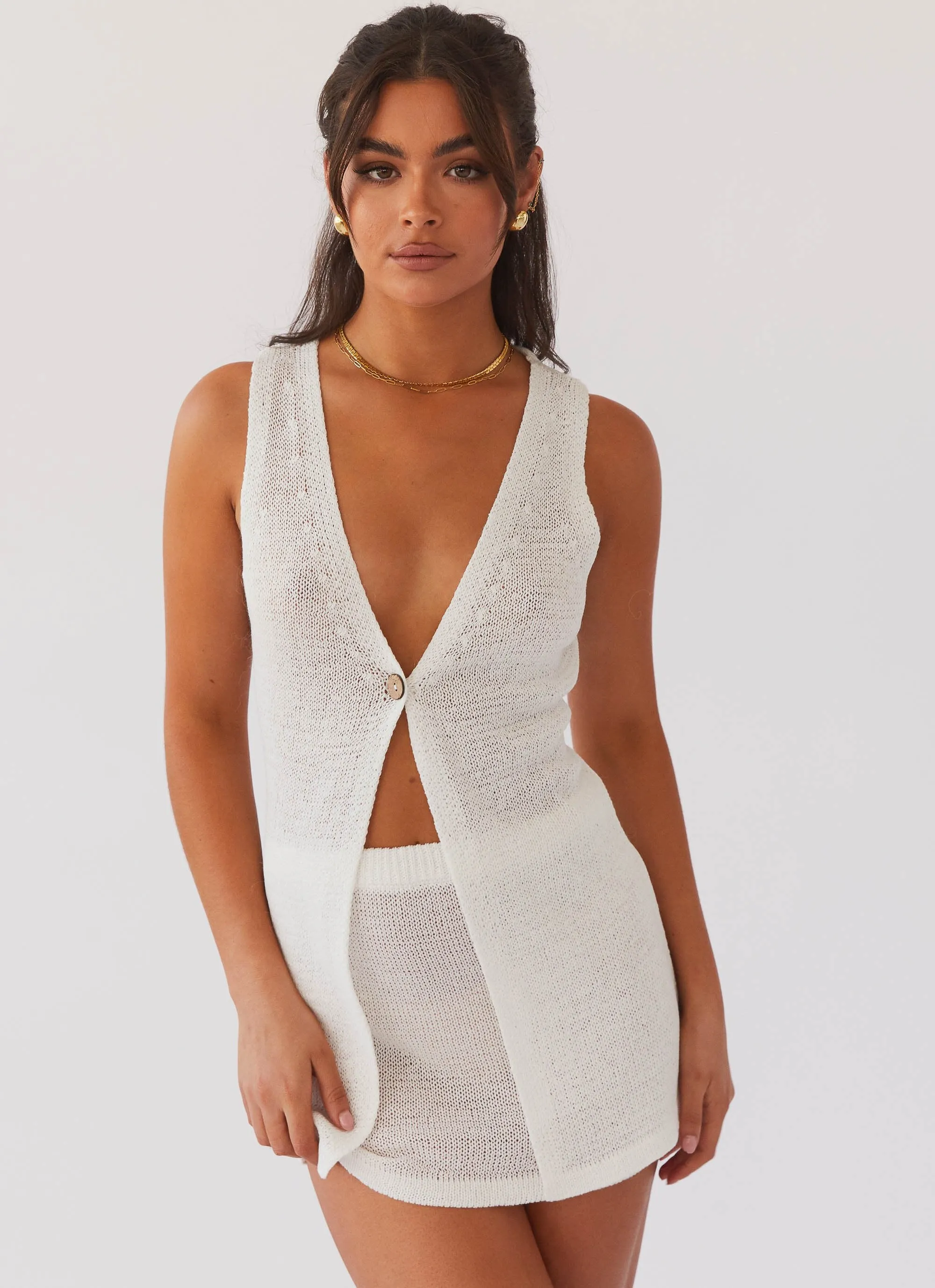 Functional Comfort Capri Glow Knit Mini Skirt - White