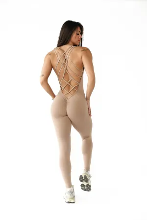 Frosted Toffee Strappy Bodysuit Gym Elegant Smart Adult