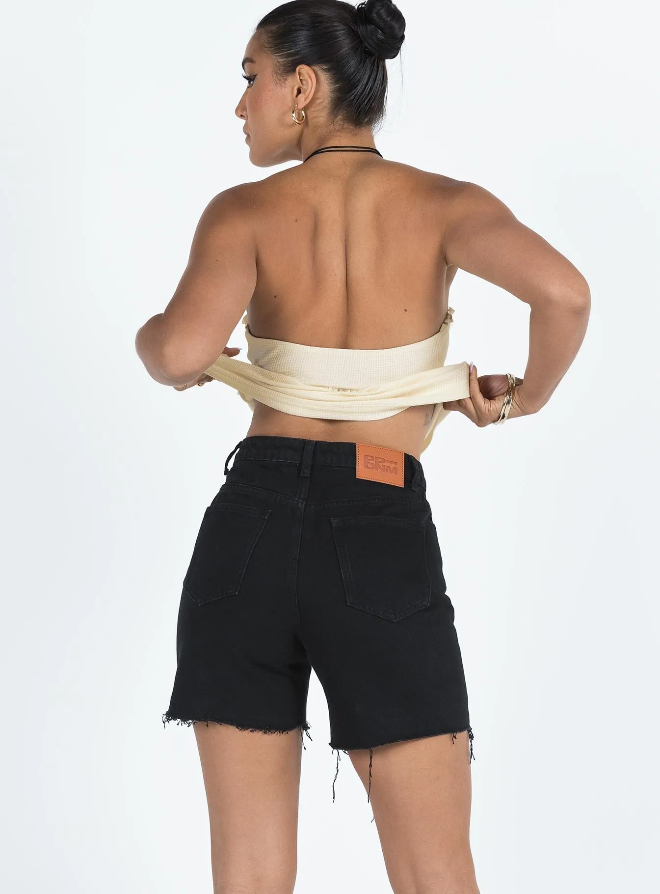 MatteFinishTexture StaticFree Material Maggie Denim Shorts Black
