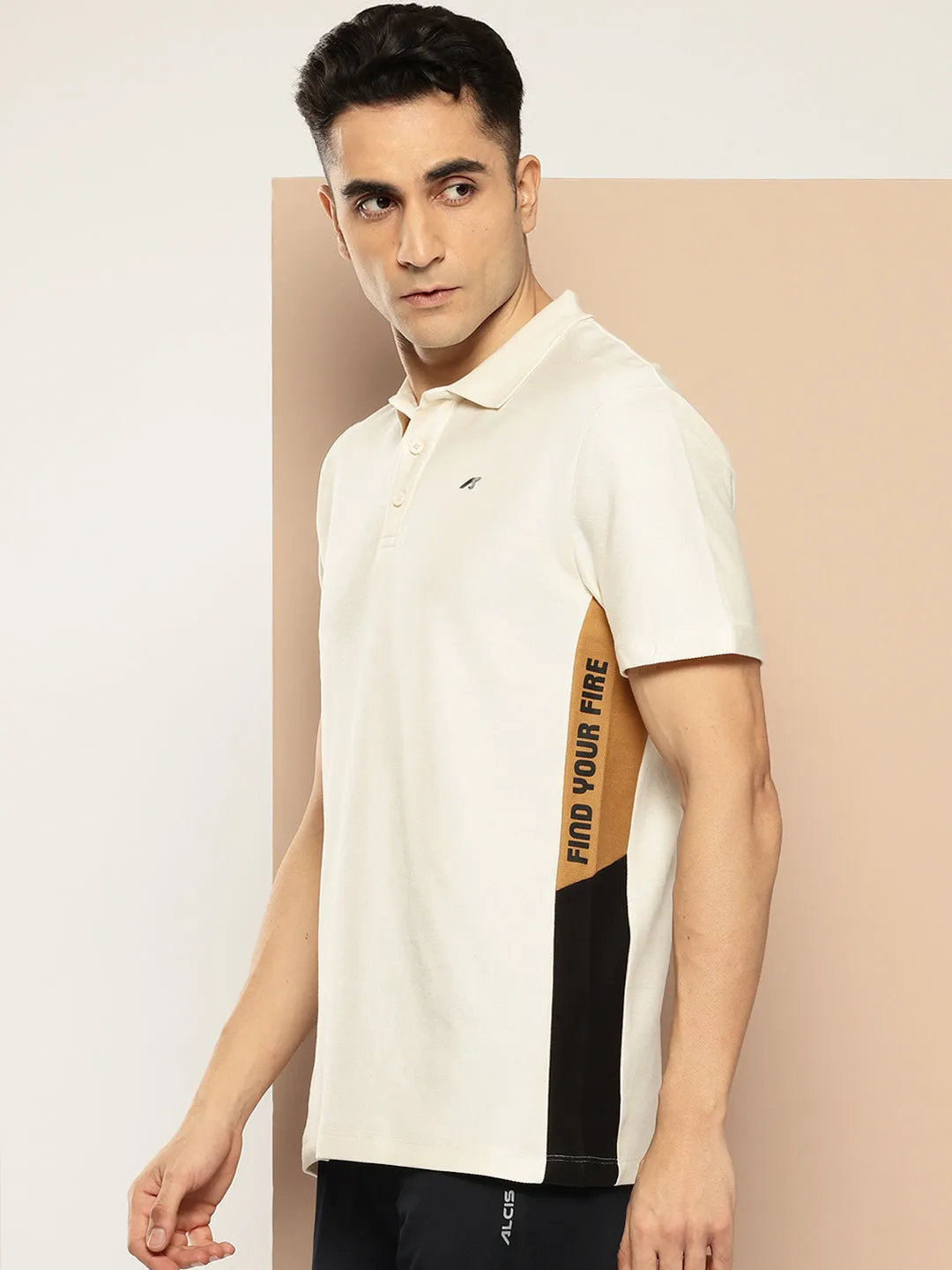 Ventilated Side Gussets Graphical Panel Polo T-Shirt