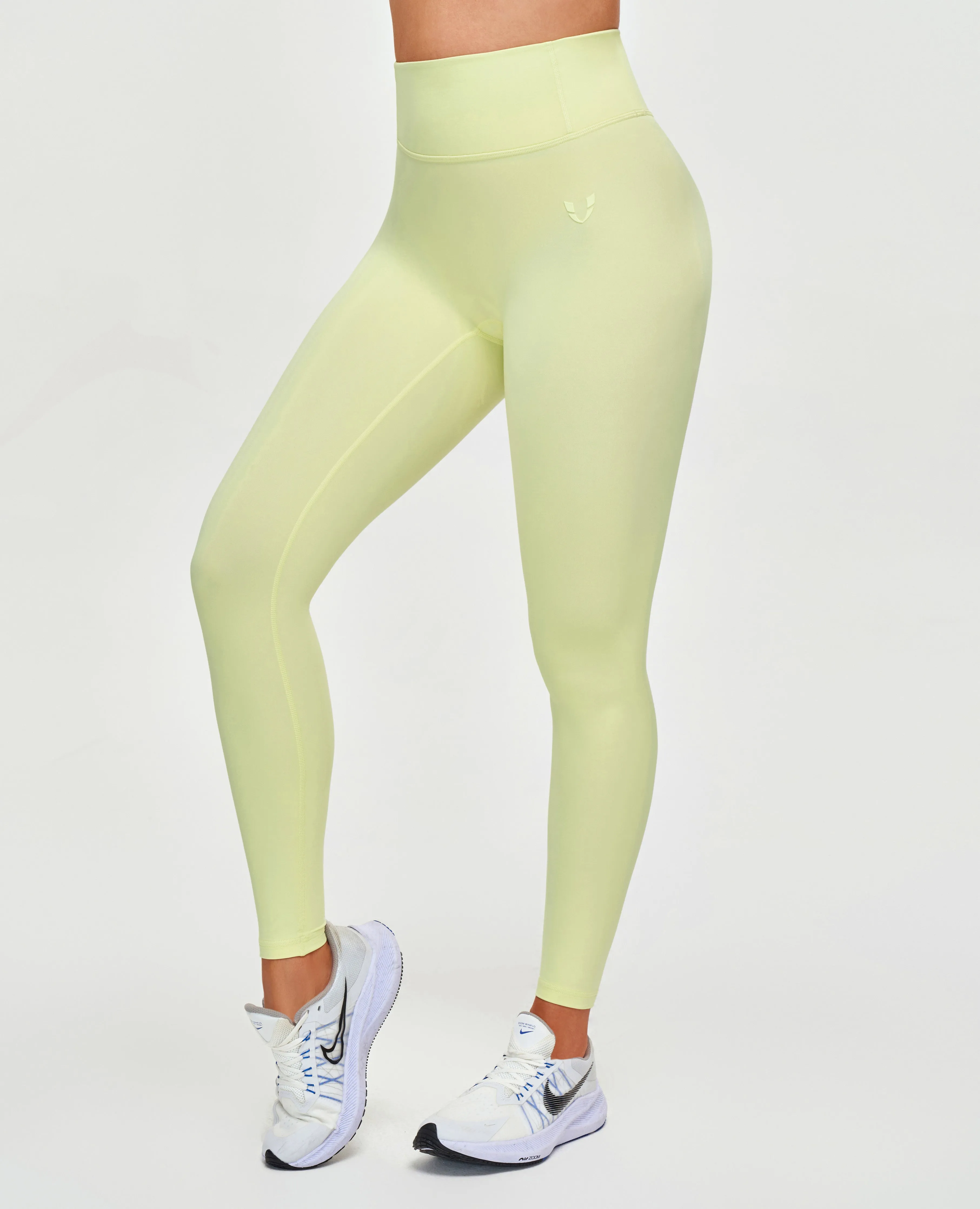 High Waisted Workout Leggings - Light Yellow Simple Line Anti Static Material