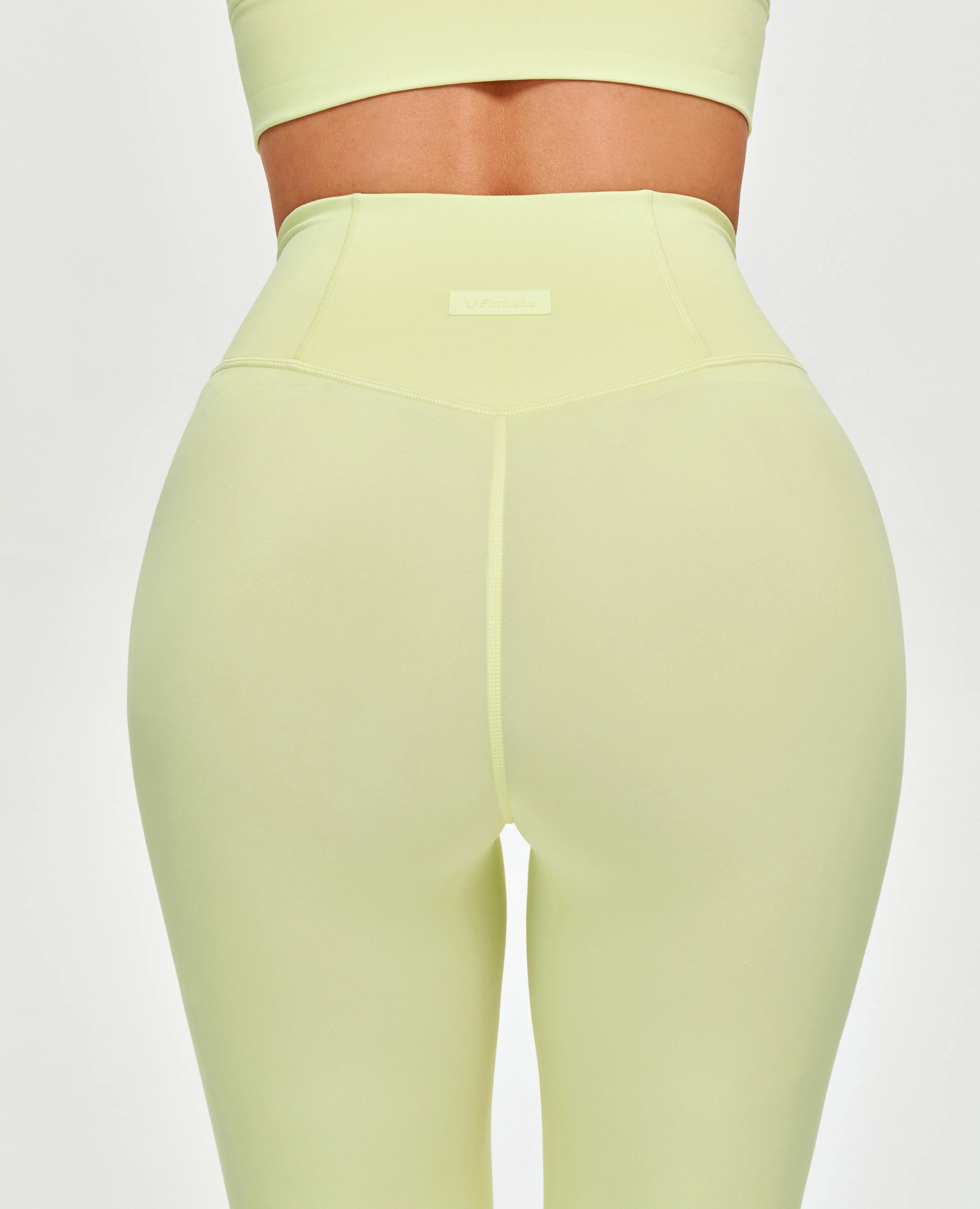 High Waisted Workout Leggings - Light Yellow Double Layer Maternity Wear Trend Seeker Lightweight Material