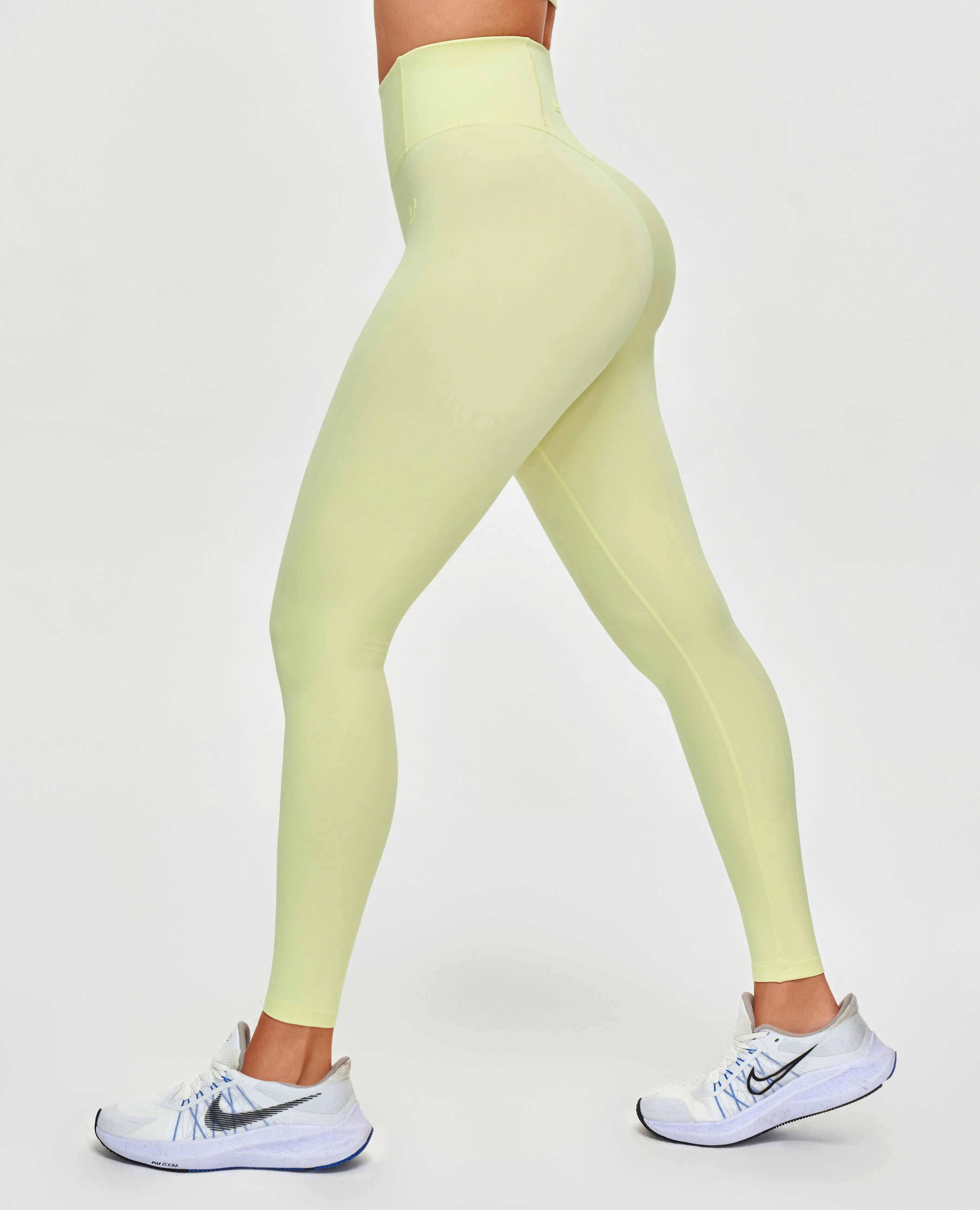 High Waisted Workout Leggings - Light Yellow Pure Function Pro Athlete Mesh Panel