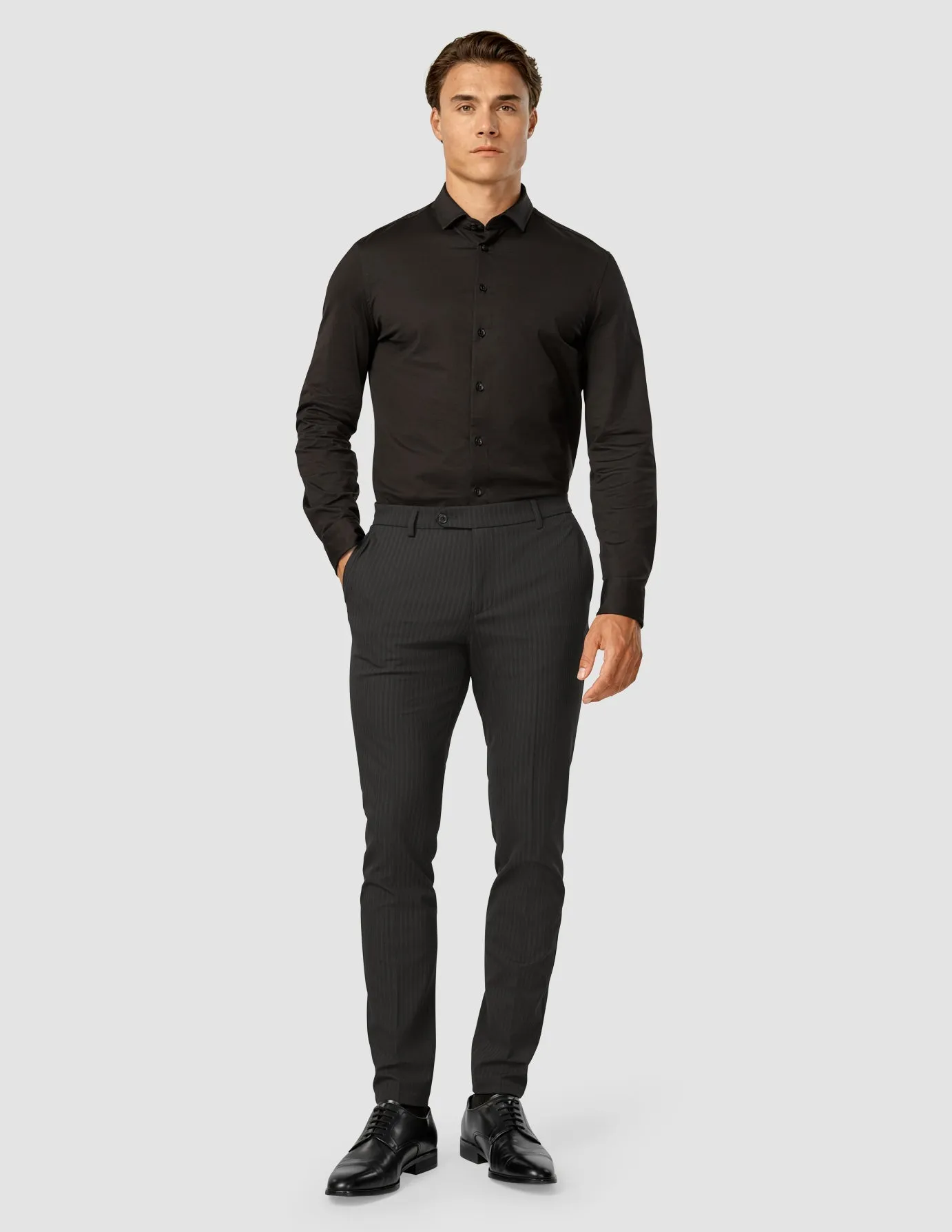BreathableFabric Compact Packability Essential Suit Pants Slim Asphalt Pinstripe