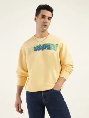 Washable Men's Solid Yellow Crew Neck Sweatshirt