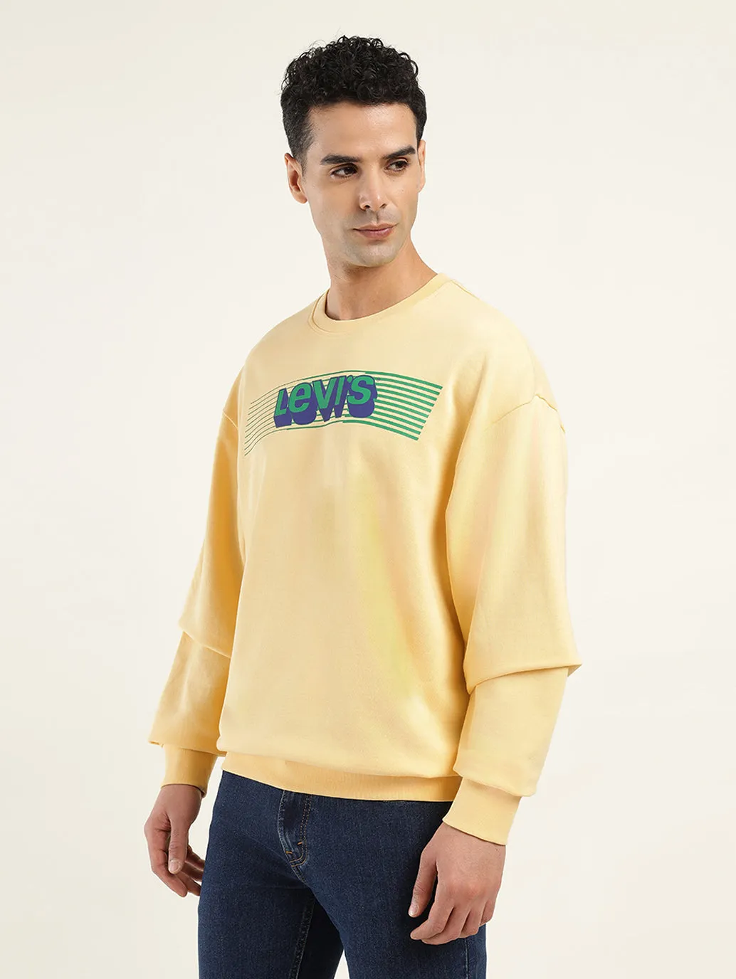 Men's Solid Yellow Crew Neck Sweatshirt City Edge